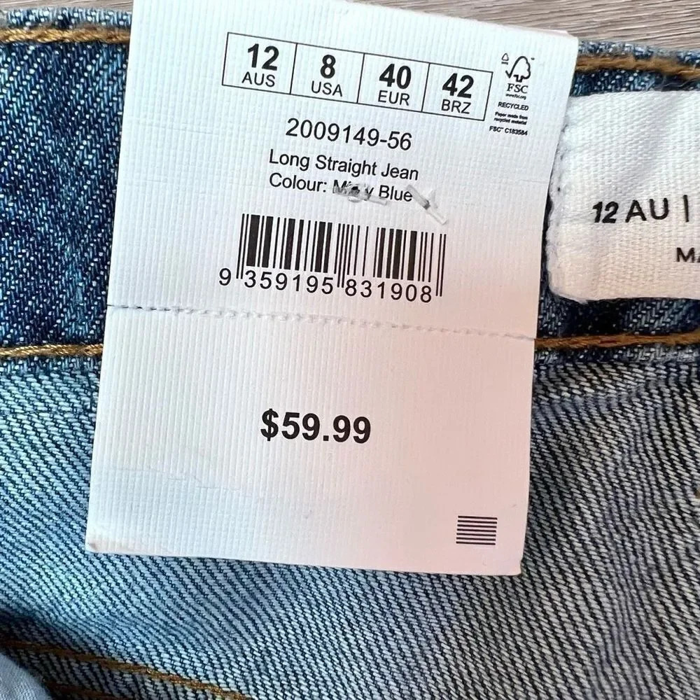 Cotton:On Women's Blue Five Pocket Design Denim Long Straight Jeans NWT - Picture 7 of 9